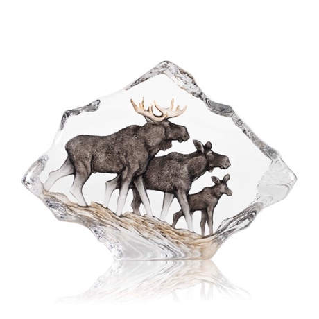 Mats Jonasson Crystal - WILDLIFE PAINTED - Moose family - 34068