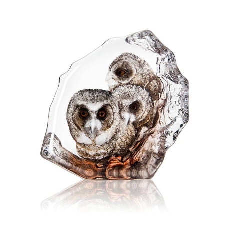 Mats Jonasson Crystal - WILDLIFE PAINTED - Owlets - 34201