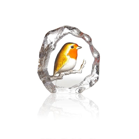 Mats Jonasson Crystal - WILDLIFE PAINTED - Robin Red Breast - 34267