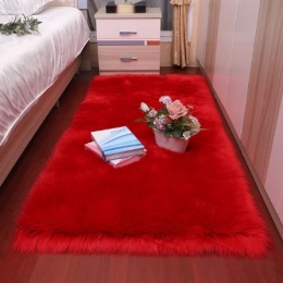 Square-shaped, soft, long pile Faux Fur mat for pet-Suede Fabric bottom-Bedside decorative mat-red 45 x 45 cm