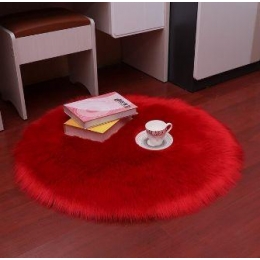 Round mat, soft long pile Faux Fur mat-Suede Fabric bottom-Bedside decorative mat-red Ø70 cm
