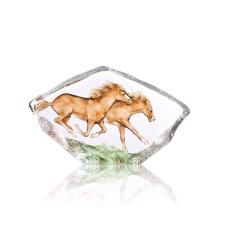 Mats Jonasson Crystal - WILDLIFE PAINTED - Horses, large crystal sculpture - 34086