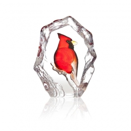 Mats Jonasson Crystal - WILDLIFE PAINTED - Cardinal Bird - 34264